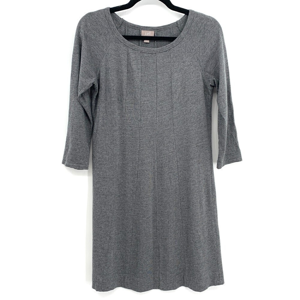 J. JILL Gray Pleated 3/4 Sleeve Round Neck Modal Cotton Dress Size XS